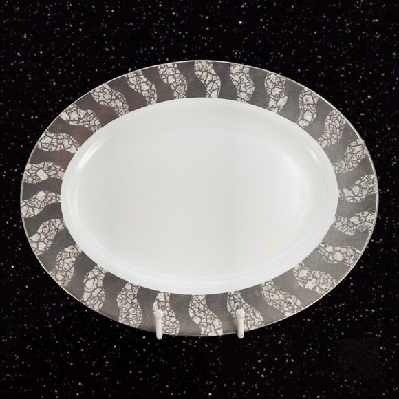 Michael Wainwright Pottery Large Platter Tray Dish Crackled Silver White Ceramic - Picture 10 of 10